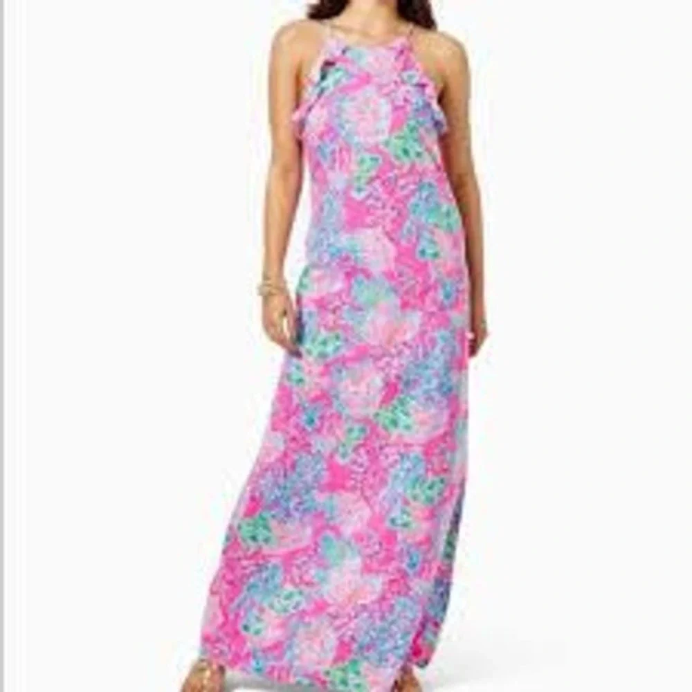 lilly pulitzer billie maxi dress LILLY PULITZER Billie Halter Neck Pima Cotton Maxi Dress Prosecco Pink